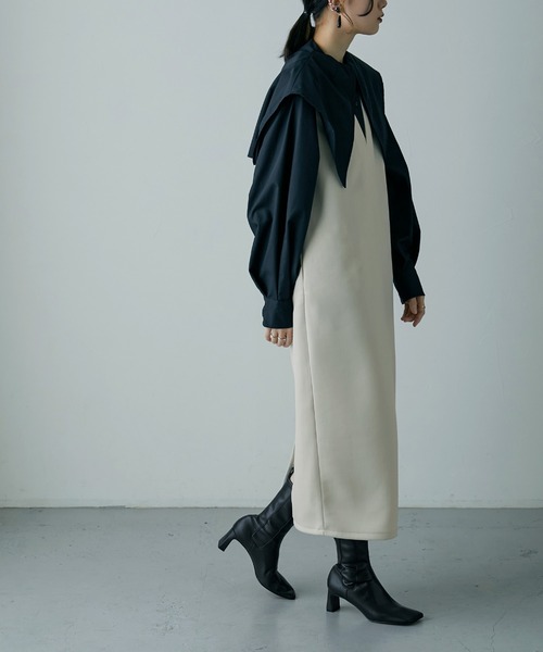 etoll.（エトル）の「Vネック ポンチ ロングワンピース（ワンピース・レディース・ブラック/グレイッシュベージュ/アイボリー/モカ・M）」の10枚目の写真