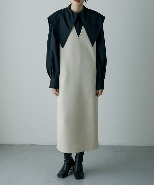 etoll.（エトル）の「Vネック ポンチ ロングワンピース（ワンピース・レディース・ブラック/グレイッシュベージュ/アイボリー/モカ・M）」の11枚目の写真