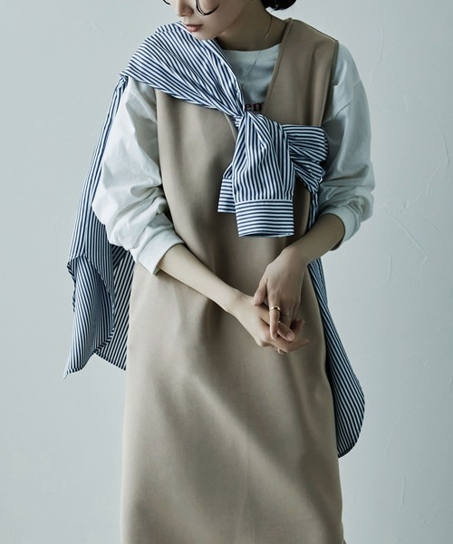 etoll.（エトル）の「Vネック ポンチ ロングワンピース（ワンピース・レディース・ブラック/グレイッシュベージュ/アイボリー/モカ・M）」の19枚目の写真