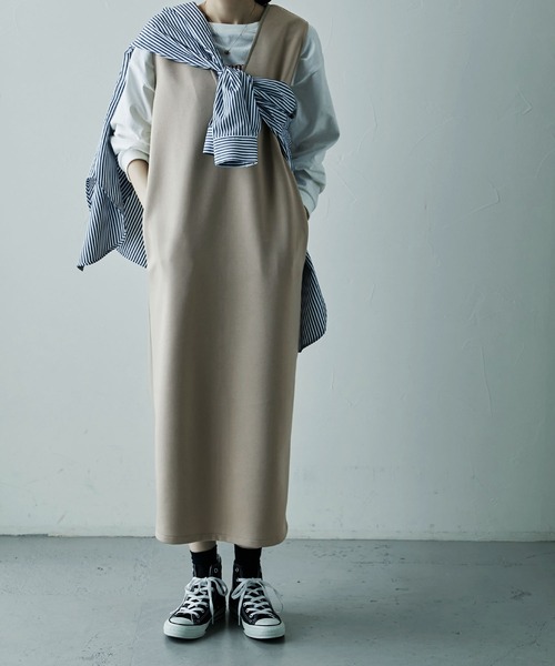 etoll.（エトル）の「Vネック ポンチ ロングワンピース（ワンピース・レディース・ブラック/グレイッシュベージュ/アイボリー/モカ・M）」の20枚目の写真