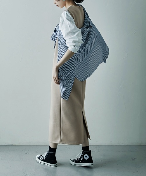 etoll.（エトル）の「Vネック ポンチ ロングワンピース（ワンピース・レディース・ブラック/グレイッシュベージュ/アイボリー/モカ・M）」の21枚目の写真