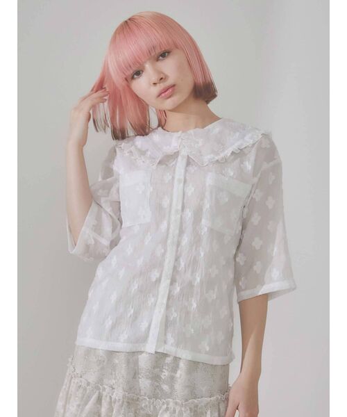 merry jenny（メリージェニー）の「フリルカラーおはなシアーブラウス（シャツ/ブラウス・レディース・ブラック/オフホワイト・FREE）」の12枚目の写真