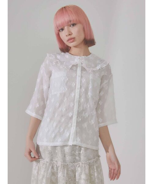 merry jenny（メリージェニー）の「フリルカラーおはなシアーブラウス（シャツ/ブラウス・レディース・ブラック/オフホワイト・FREE）」の7枚目の写真