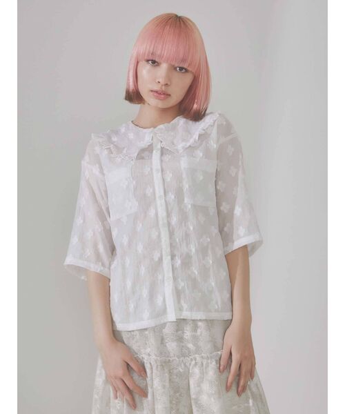 merry jenny（メリージェニー）の「フリルカラーおはなシアーブラウス（シャツ/ブラウス・レディース・ブラック/オフホワイト・FREE）」の10枚目の写真