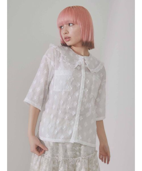 merry jenny（メリージェニー）の「フリルカラーおはなシアーブラウス（シャツ/ブラウス・レディース・ブラック/オフホワイト・FREE）」の3枚目の写真
