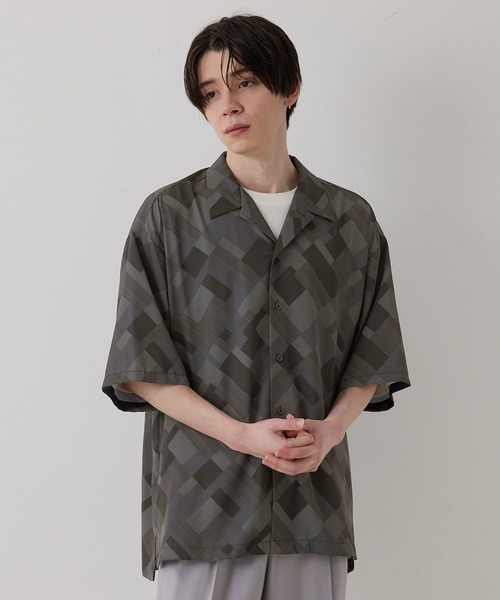 JUNRED（ジュンレッド）の「ジオメトリックオープンカラービッグシャツ（シャツ/ブラウス・メンズ・チャコールグレー/パープル系その他・S/M/L）」の13枚目の写真