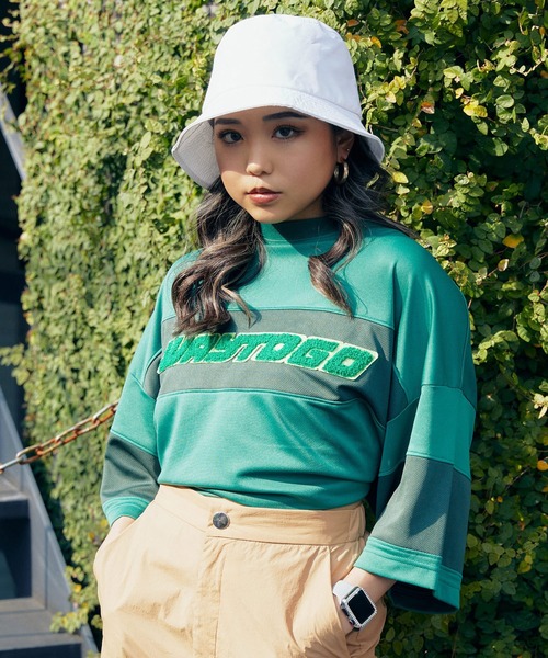 atmos pink（アトモスピンク）の「atmos pink スポーティートップス（Tシャツ/カットソー・レディース・レッド/サックスブルー/グリーン・FREE）」の2枚目の写真