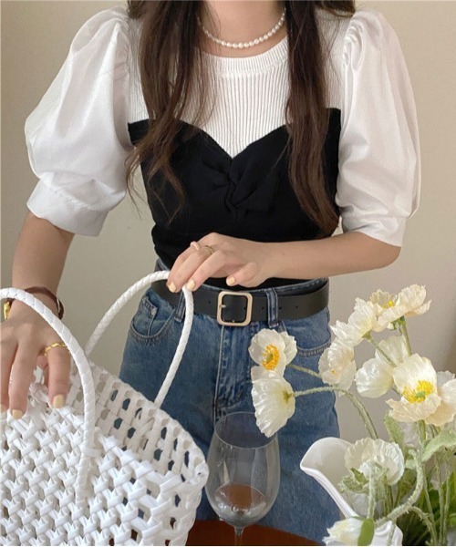 ibeul_（イベール）の「パフスリーブビスチェドッキングトップス（Tシャツ/カットソー・レディース・ブラック・FREE）」の2枚目の写真