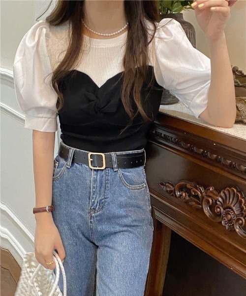 ibeul_（イベール）の「パフスリーブビスチェドッキングトップス（Tシャツ/カットソー・レディース・ブラック・FREE）」の4枚目の写真