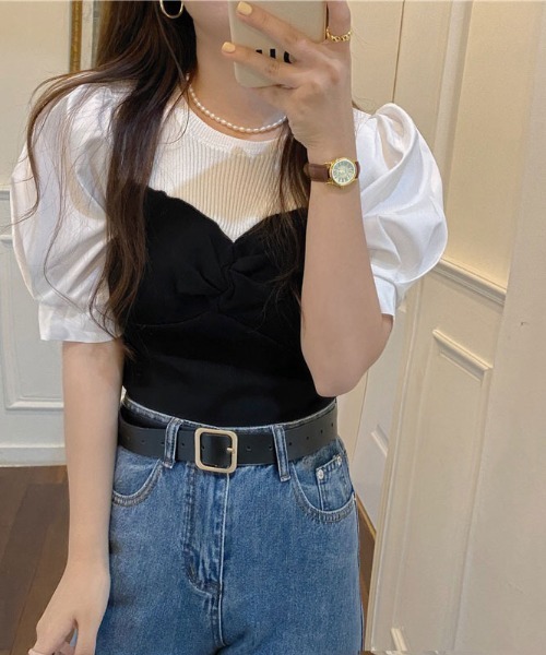 ibeul_（イベール）の「パフスリーブビスチェドッキングトップス（Tシャツ/カットソー・レディース・ブラック・FREE）」の6枚目の写真