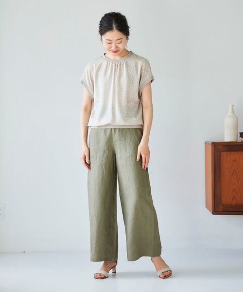 le.coeur blanc（ルクールブラン）の「麻ワイドクロップドパンツ（その他パンツ・レディース・ベージュ/グリーン/カーキオリーブ/ブルー・36/38）」の5枚目の写真