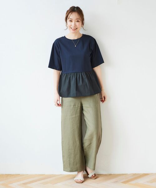 le.coeur blanc（ルクールブラン）の「麻ワイドクロップドパンツ（その他パンツ・レディース・ベージュ/グリーン/カーキオリーブ/ブルー・36/38）」の6枚目の写真