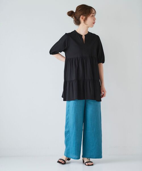 le.coeur blanc（ルクールブラン）の「麻ワイドクロップドパンツ（その他パンツ・レディース・ベージュ/グリーン/カーキオリーブ/ブルー・36/38）」の8枚目の写真