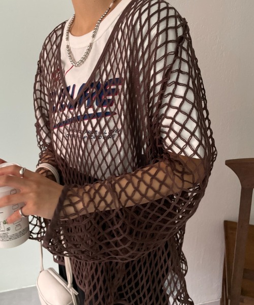 CIAOPANIC（チャオパニック）の「緩さが可愛い、オーバーメッシュロンTee（Tシャツ/カットソー・レディース・ブラウン/アイボリー・FREE）」の13枚目の写真