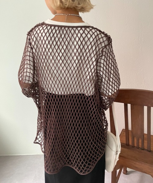 CIAOPANIC（チャオパニック）の「緩さが可愛い、オーバーメッシュロンTee（Tシャツ/カットソー・レディース・ブラウン/アイボリー・FREE）」の8枚目の写真