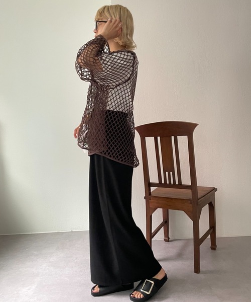 CIAOPANIC（チャオパニック）の「緩さが可愛い、オーバーメッシュロンTee（Tシャツ/カットソー・レディース・ブラウン/アイボリー・FREE）」の6枚目の写真