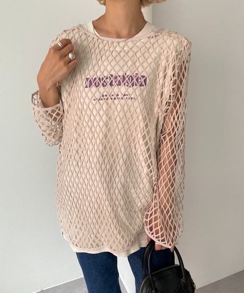 CIAOPANIC（チャオパニック）の「緩さが可愛い、オーバーメッシュロンTee（Tシャツ/カットソー・レディース・ブラウン/アイボリー・FREE）」の18枚目の写真