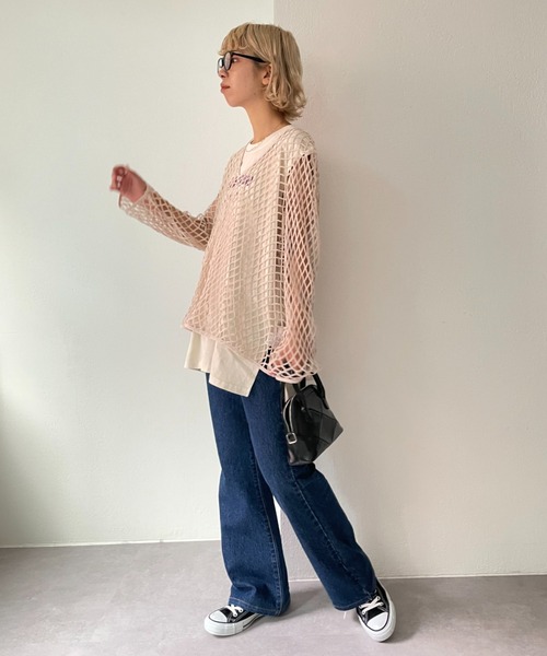 CIAOPANIC（チャオパニック）の「緩さが可愛い、オーバーメッシュロンTee（Tシャツ/カットソー・レディース・ブラウン/アイボリー・FREE）」の21枚目の写真