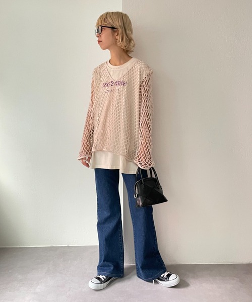 CIAOPANIC（チャオパニック）の「緩さが可愛い、オーバーメッシュロンTee（Tシャツ/カットソー・レディース・ブラウン/アイボリー・FREE）」の22枚目の写真