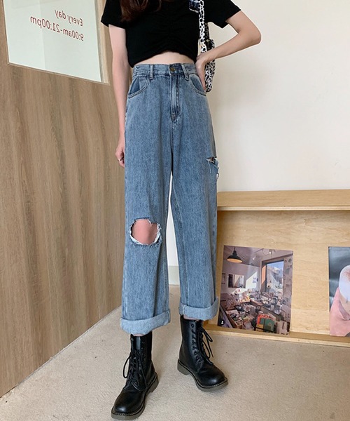 meJane(ミージェーン)の「ルーズボーイズダメージデニムパンツ【ZOZOTOWN限定】(デニムパンツ・レディース・ブルー・S/M/L)」の7枚目の写真