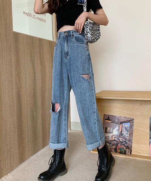 meJane(ミージェーン)の「ルーズボーイズダメージデニムパンツ【ZOZOTOWN限定】(デニムパンツ・レディース・ブルー・S/M/L)」の10枚目の写真