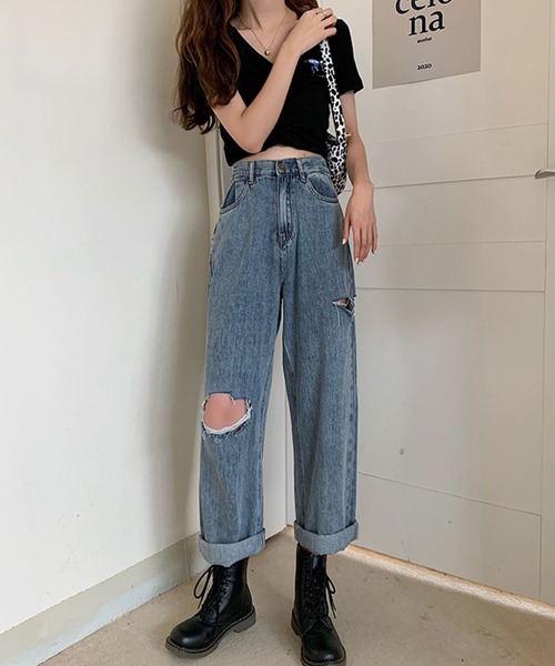 meJane(ミージェーン)の「ルーズボーイズダメージデニムパンツ【ZOZOTOWN限定】(デニムパンツ・レディース・ブルー・S/M/L)」の13枚目の写真