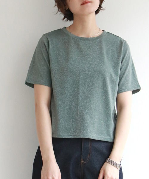 notch.(ノッチ)の「ラメ半袖Tシャツ(Tシャツ/カットソー・レディース・ブラック/グレー・M)」の1枚目の写真