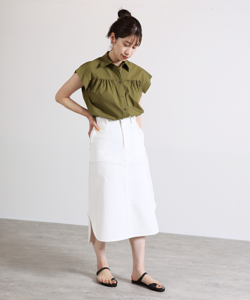 VERMEIL par iena(ヴェルメイユパーイエナ)の「VINTAGE風デニム スリットテールスカート(デニムスカート・レディース・ホワイト/ブルー・40/38/36)」の6枚目の写真