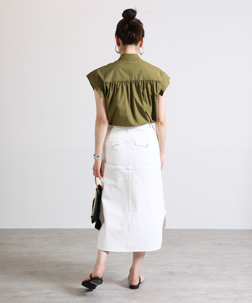 VERMEIL par iena(ヴェルメイユパーイエナ)の「VINTAGE風デニム スリットテールスカート(デニムスカート・レディース・ホワイト/ブルー・40/38/36)」の7枚目の写真