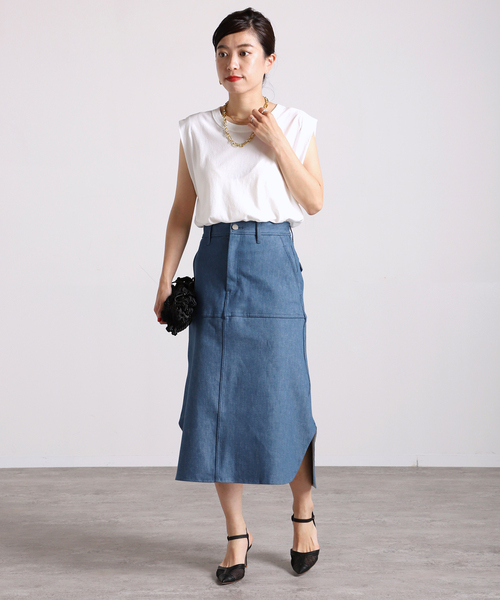 VERMEIL par iena(ヴェルメイユパーイエナ)の「VINTAGE風デニム スリットテールスカート(デニムスカート・レディース・ホワイト/ブルー・40/38/36)」の15枚目の写真