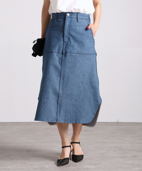 VERMEIL par iena(ヴェルメイユパーイエナ)の「VINTAGE風デニム スリットテールスカート(デニムスカート・レディース・ホワイト/ブルー・40/38/36)」の18枚目の写真