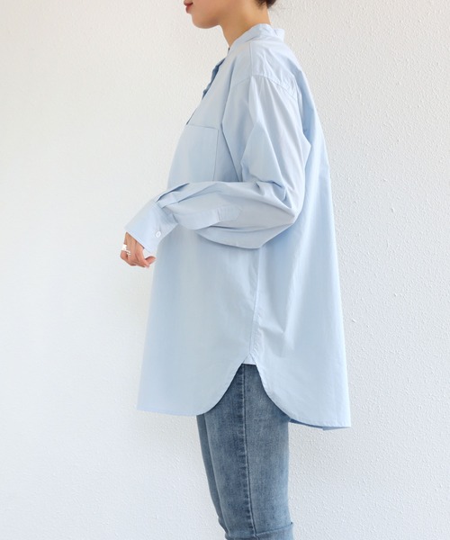 andme(アンドミー)の「コットン長袖バンドカラーオーバーサイズカラーシャツ(シャツ/ブラウス・レディース・ホワイト/ピンク/サックスブルー/グリーン/オレンジ・M/L)」の14枚目の写真