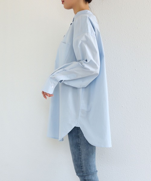 andme(アンドミー)の「コットン長袖バンドカラーオーバーサイズカラーシャツ(シャツ/ブラウス・レディース・ホワイト/ピンク/サックスブルー/グリーン/オレンジ・M/L)」の17枚目の写真