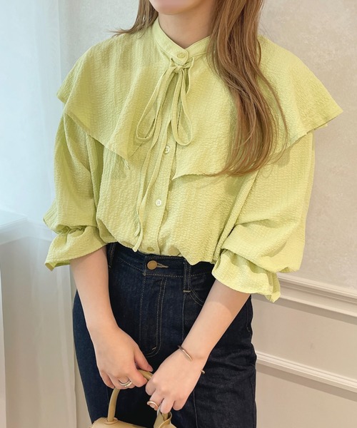apres jour（アプレジュール）の「キャンディースリーブラッフルブラウス【ZOZOTOWN限定アイテム】（シャツ/ブラウス・レディース・グリーン/ライトイエロー/オフホワイト・フリー/X-LARGE）」の12枚目の写真