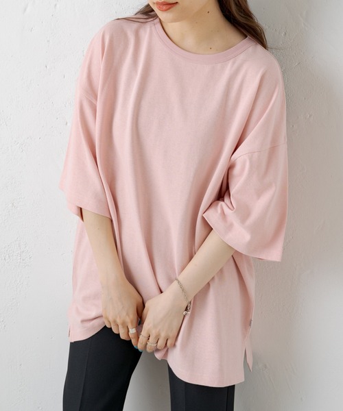 WHIMSIC（ウィムジック）の「【WHIMSIC】ヘビーウェイトオーバーサイズTシャツ（Tシャツ/カットソー・レディース・ブラック/パープル/グレー/ピンク/グリーン・FREE）」の6枚目の写真