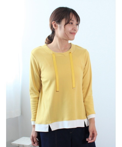 MB mint breeze(エムビーミントブリーズ)の「【M~5L 大きいサイズ】パーカー風 切替 カットソー(Tシャツ/カットソー・レディース・ライトグレー/イエロー/ネイビー/オフホワイト・M/L/5L/4L/LL/3L)」の4枚目の写真
