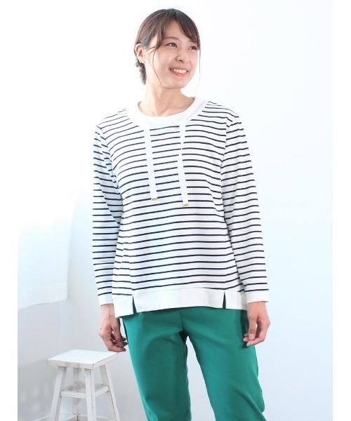 MB mint breeze(エムビーミントブリーズ)の「【M~5L 大きいサイズ】パーカー風 切替 カットソー(Tシャツ/カットソー・レディース・ライトグレー/イエロー/ネイビー/オフホワイト・M/L/5L/4L/LL/3L)」の6枚目の写真