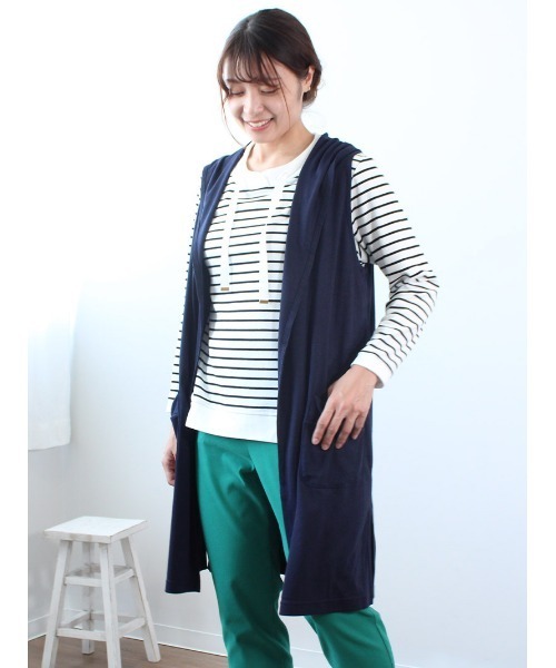 MB mint breeze(エムビーミントブリーズ)の「【M~5L 大きいサイズ】パーカー風 切替 カットソー(Tシャツ/カットソー・レディース・ライトグレー/イエロー/ネイビー/オフホワイト・M/L/5L/4L/LL/3L)」の11枚目の写真