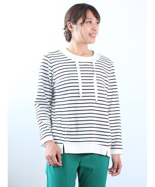 MB mint breeze(エムビーミントブリーズ)の「【M~5L 大きいサイズ】パーカー風 切替 カットソー(Tシャツ/カットソー・レディース・ライトグレー/イエロー/ネイビー/オフホワイト・M/L/5L/4L/LL/3L)」の5枚目の写真