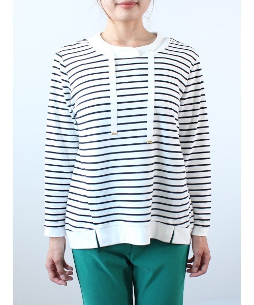 MB mint breeze(エムビーミントブリーズ)の「【M~5L 大きいサイズ】パーカー風 切替 カットソー(Tシャツ/カットソー・レディース・ライトグレー/イエロー/ネイビー/オフホワイト・M/L/5L/4L/LL/3L)」の13枚目の写真