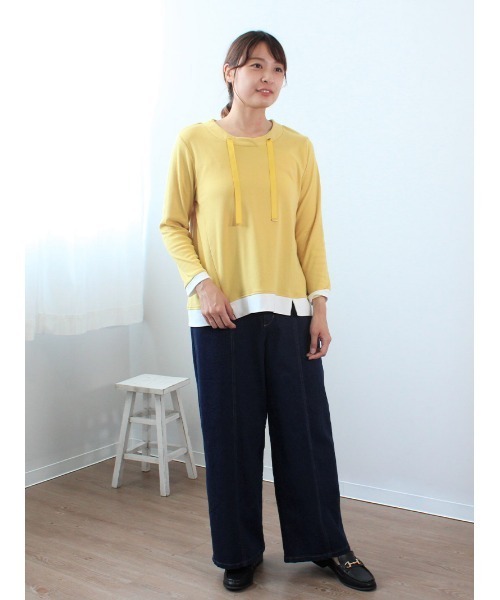 MB mint breeze(エムビーミントブリーズ)の「【M~5L 大きいサイズ】パーカー風 切替 カットソー(Tシャツ/カットソー・レディース・ライトグレー/イエロー/ネイビー/オフホワイト・M/L/5L/4L/LL/3L)」の19枚目の写真