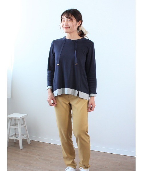 MB mint breeze(エムビーミントブリーズ)の「【M~5L 大きいサイズ】パーカー風 切替 カットソー(Tシャツ/カットソー・レディース・ライトグレー/イエロー/ネイビー/オフホワイト・M/L/5L/4L/LL/3L)」の16枚目の写真