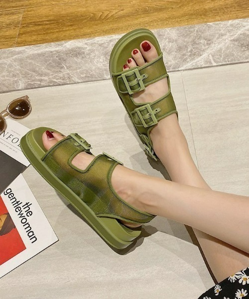 LAC-VERT(ラック・ヴェール)の「メッシュベルト厚底サンダル(サンダル・レディース・ブラック/ベージュ/グリーン・S/M/L)」の1枚目の写真