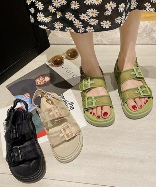 LAC-VERT(ラック・ヴェール)の「メッシュベルト厚底サンダル(サンダル・レディース・ブラック/ベージュ/グリーン・S/M/L)」の14枚目の写真