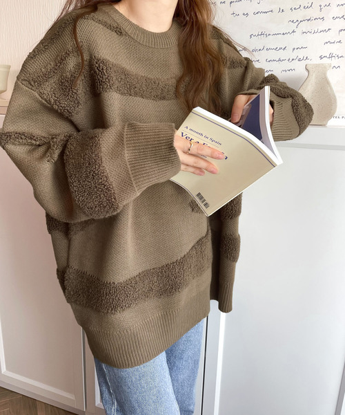 セール】大人の印象派。ニードルパンチ加工ニットプルオーバー（ニット