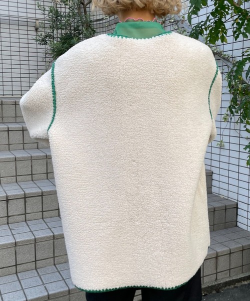 HELLO.SANFRANCISCO(ハローサンフランシスコ)の「【HELLO.SANFRANCISCO/ハローサンフランシスコ】ハマグリステッチボアジャケット(ノーカラージャケット・レディース・イエロー/アイボリー/サックスブルー・FREE)」の17枚目の写真