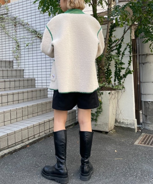 HELLO.SANFRANCISCO(ハローサンフランシスコ)の「【HELLO.SANFRANCISCO/ハローサンフランシスコ】ハマグリステッチボアジャケット(ノーカラージャケット・レディース・イエロー/アイボリー/サックスブルー・FREE)」の20枚目の写真