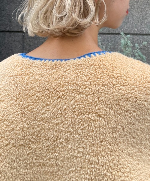 HELLO.SANFRANCISCO(ハローサンフランシスコ)の「【HELLO.SANFRANCISCO/ハローサンフランシスコ】ハマグリステッチボアジャケット(ノーカラージャケット・レディース・イエロー/アイボリー/サックスブルー・FREE)」の5枚目の写真