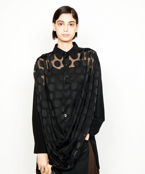 gomme 中欧プリント ライトドレープブラウス ブラック セール】中欧