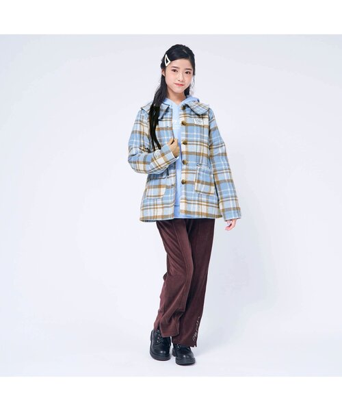 algy(アルジー)の「チェックコート(ダウンジャケット/コート・キッズ・ベージュ/サックスブルー・SMALL/MEDIUM/X-SMALL/XX-SMALL)」の4枚目の写真